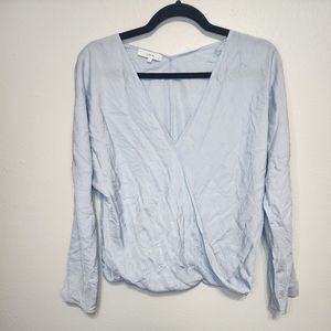 Vince blue faux wrap blouse size small